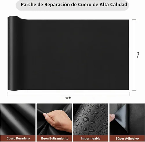 Vista 3 de Cinta de reparación de cuero, 17 x 60 pulgadas, reparación de cuero autoadhesiva grande, kit de parches de reparación de vinilo para sofás, asientos