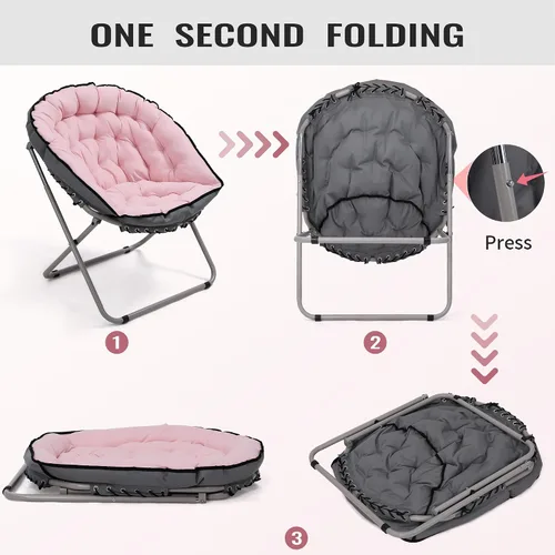 Vista 3 de KROFEM Silla plegable con platillo para sala de estar, acogedora silla circular redonda, ideal para dormitorio, espacios pequeños, salón