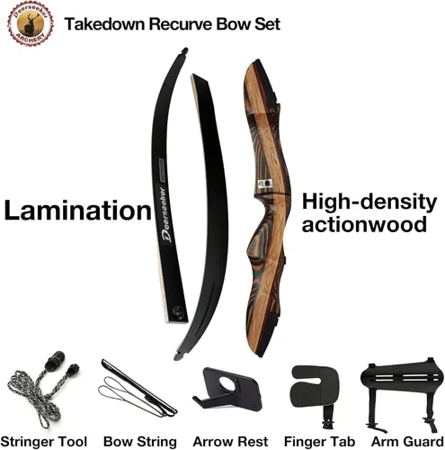Vista 3 de Deerseeker Archery 62" Takedown Recurve Bow Set with Right Hand & Left-Handed Riser Laminated Limbs 20-60 lbs for Adults & Youth, Archery Practice &