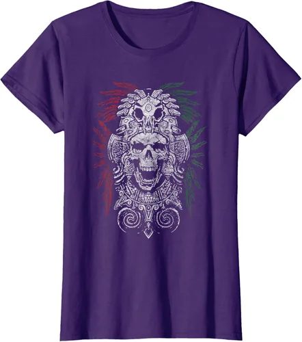 Vista 13 de Camiseta de Calavera Azteca con máscara Mayas Calavera Azteca, Negro