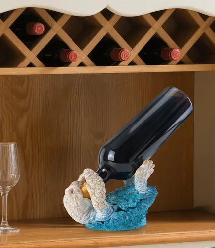 Vista 4 de VVGIFTS Figura decorativa de tortuga marina, figura de tortuga marina para sostener botellas de vino, diseño de arrecife de coral, decoración