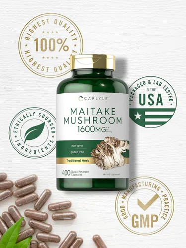 Vista 5 de Carlyle Suplemento de hongos Maitake 400 cápsulas Extracto de hierbas tradicional Sin OMG y sin gluten