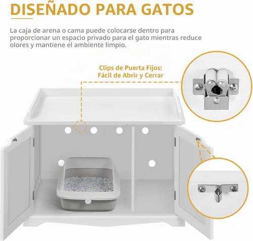 Vista 4 de Yaheetech - Caja de arena oculta para gatos, mesa auxiliar blanca Blanco