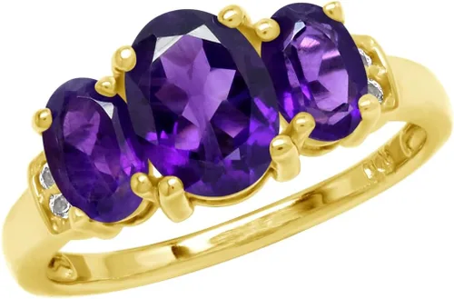 Vista 13 de Silvershake Anillo de Declaración Clásico de 3 Piedras de Forma Ovalada con Gemas de Piedra Natal de Plata Esterlina 925 Chapado en Oro Blanco o Oro
