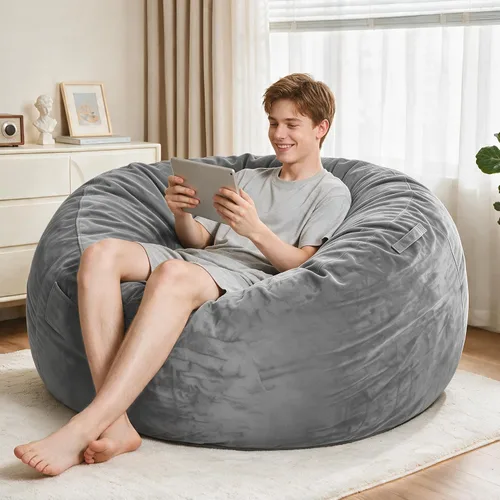Vista 6 de Homguava - Sillón puff de 4 pies Sillón estilo puff grande de 4 pulgadas con relleno de espuma viscoelástica, sofá suave con funda de terciopelo