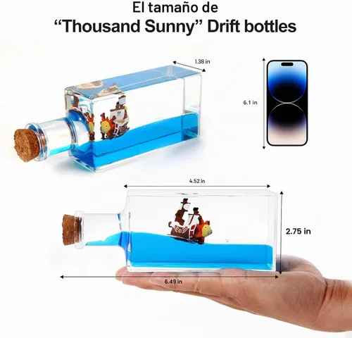 Vista 3 de LETINE Thousand Sunny - Decoración sensorial para adultos, diseño de barco pirata de anime insumergible en una botella, mini adorno de movimiento