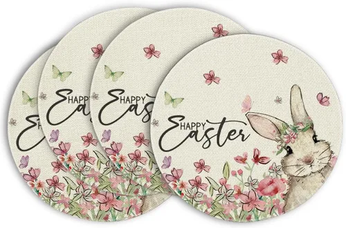 Vista 10 de Artoid Mode Juego de 4 manteles individuales de Pascua con diseño de conejo, diseño floral, 12 x 18 pulgadas, para decoración de fiestas, cocina