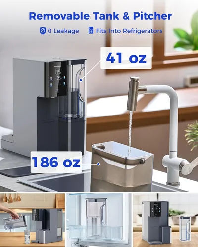 Vista 8 de Sistema de filtro de agua de 7 etapas por ósmosis inversa de mostrador, 528 galones de filtración de agua RO con jarra portátil, NSF/ANSI