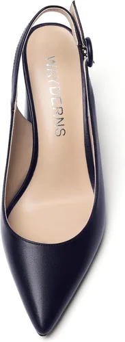 Vista 3 de WAYDERNS Zapatos de tacón de bloque con correa de tobillo puntiaguda mate para mujer, 3.5 pulgadas