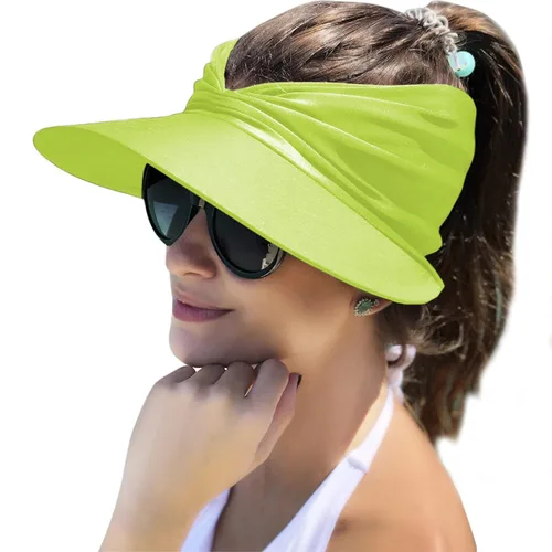 Vista 6 de Visera solar para mujer, visera ancha, protección UV, visera plegable, gorra de playa para cola de caballo