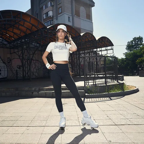 Vista 4 de Patines de ruedas y zapatillas 2 en 1 unisex con ruedas retráctiles para exteriores, diversión y fitness, patines de patada