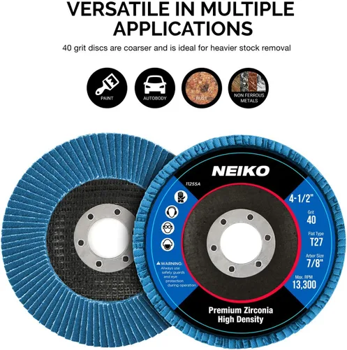 Vista 3 de NEIKO 11255A - Paquete de 10 discos de láminas de circonia jumbo 4-1/2 para amoladora angular, rueda de láminas de grano 40, rueda de rectificado