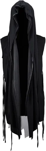 Vista 12 de ByTheR Capa con capucha para hombre, sin mangas, de malla, corte abierto, chaleco gótico oscuro, negro, Negro