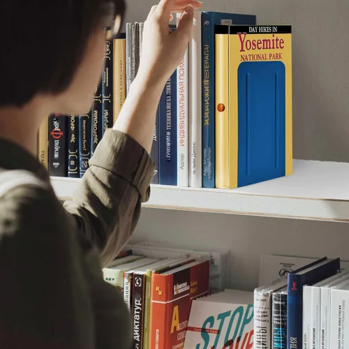 Vista 3 de Acrimet Sujetalibros para estantes, soporte antideslizante para libros, tapón resistente para libros, almacenamiento de extremos de libros de metal