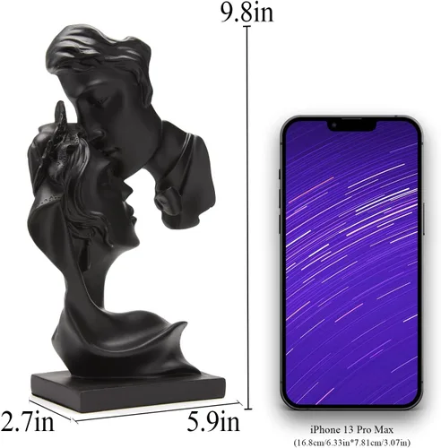 Vista 2 de BRABUD Hombre Kiss Mujer Frente Mano Estatua de Resina Pareja Beso Escultura 9.8 pulgadas (H) Decoración de estantería moderna creativa