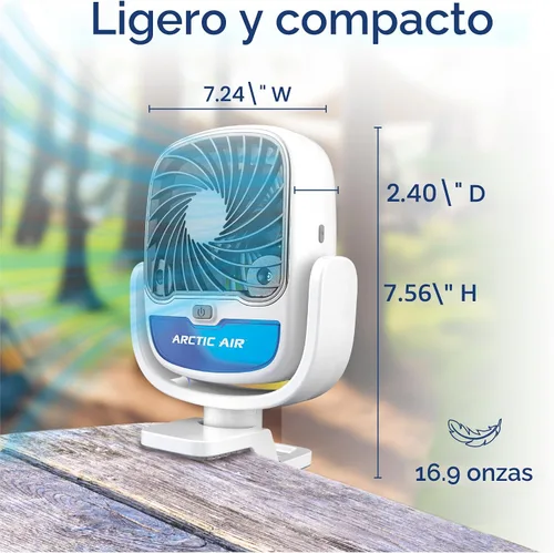 Vista 4 de Arctic Air Grip Go Enfriador evaporativo, ventilador inalámbrico y portátil con 3 velocidades, abrazadera universal giratoria de 360 grados, carga