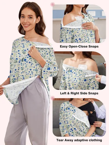 Vista 4 de Camisetas Deyeek para Mujeres Después de Cirugía de Hombro Desmontables Mangas 3/4 Tops para Después de Cirugía de Manguito Rotador Ropa Adaptativa