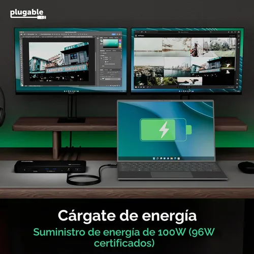 Vista 5 de Plugable Base de Conexión Thunderbolt 4 con Carga de 100W, Certificado Thunderbolt, Estación de Acoplamiento para Laptop con Monitor Dual Único 8K