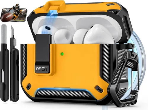 Vista 8 de Funda para AirPods Pro de 2 generación con soporte para teléfono, diseño de interruptor automático de protección completa contra caídas con kit