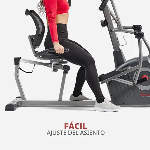 Vista 4 de Sunny Health & Fitness Elite Recumbent Cross Trainer y máquina elíptica con resistencia magnética de 12 niveles, asiento de fácil ajuste