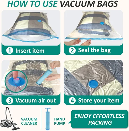 Vista 6 de Cozy Essential Bolsas de almacenamiento al vacío, 80% de compresión al vacío, bolsas de embalaje de plástico para ropa, mantas, almohadas, ropa