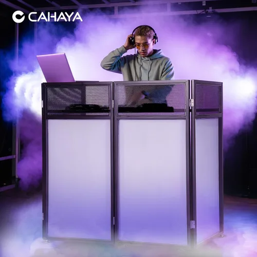 Vista 8 de CAHAYA - Cabina de DJ portátil de metal resistente, estación de mesa plegable para DJ Negro