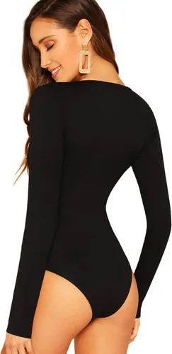 Vista 2 de Verdusa Body de manga larga con cuello en V para mujer
