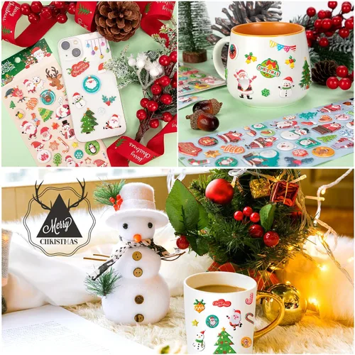 Vista 7 de Calcomanías hinchadas de Navidad para niños, 302 calcomanías 3D de Navidad para álbumes de recortes, diario de teléfono, incluyendo Papá Noel, árbol