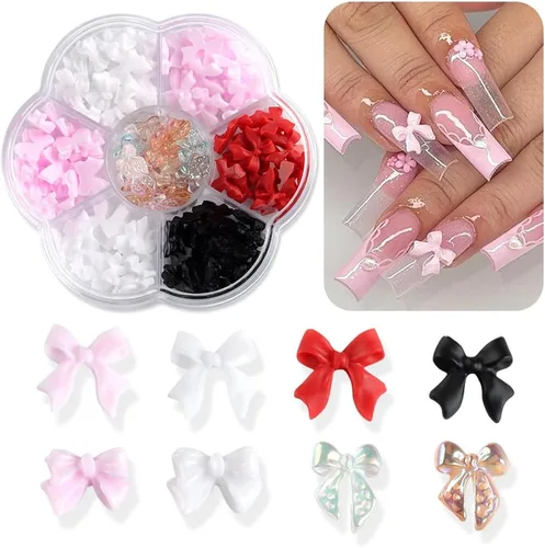 Vista 9 de Dijes de Uñas 3D Multiformas, Aurora Rosa Camelia Mariposa Flor Acrílica Lazo Transparente Corazón Blanco Perlas de Respaldo Plano Decoración