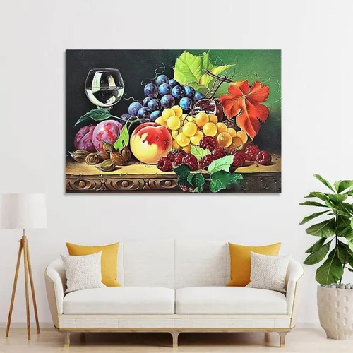 Vista 4 de Arte de pared vintage con imágenes de vino, obras de arte de vino y frutas, pintura al óleo sobre lienzo para comedor, lienzo, impresiones