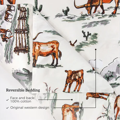 Vista 5 de Paseo Road Ranch Life Western Bedding - Juego de funda de edredón de algodón de 2 piezas, tamaño individual, estampado verde de cuernos largos