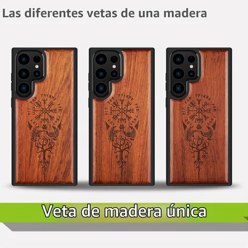 Vista 7 de Carveit Funda de madera para Galaxy S22 Ultra, brújula vikinga Rosewood-S22 Ultra