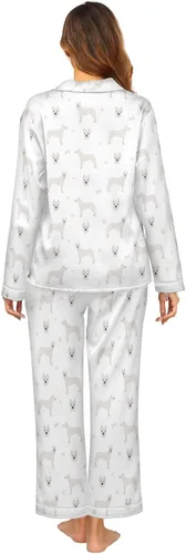 Vista 2 de Oarencol Women's Pajama Set Cute Dogo Argentino Dogs Long Sleeve Sleepwear Animal Paw Soft Satin Pjs Lounge Sets with Pockets