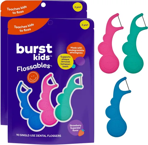 Vista 6 de BURST Hilos dentales para niños (90 unidades/1 paquete) Aroma a fresa Palillos de hilo dental para niños con diseño ergonómico Agarre