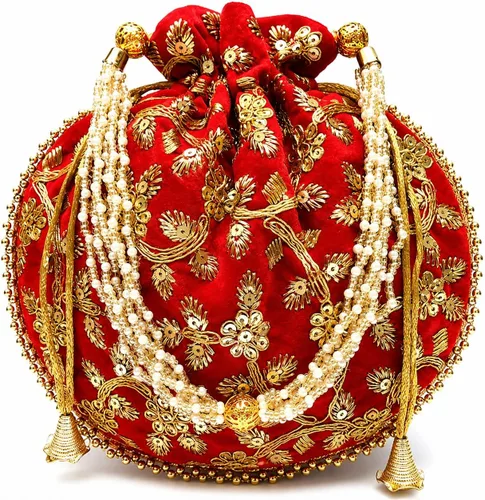 Vista 12 de Bolsa de terciopelo bordada para mujer, bolsa con cordón, regalo de boda dorado para mujer Negro
