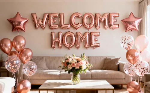 Vista 8 de Cartel de globo con letras de bienvenida a casa con globos de lentejuelas de estrellas para decoración de fiestas familiares del hogar