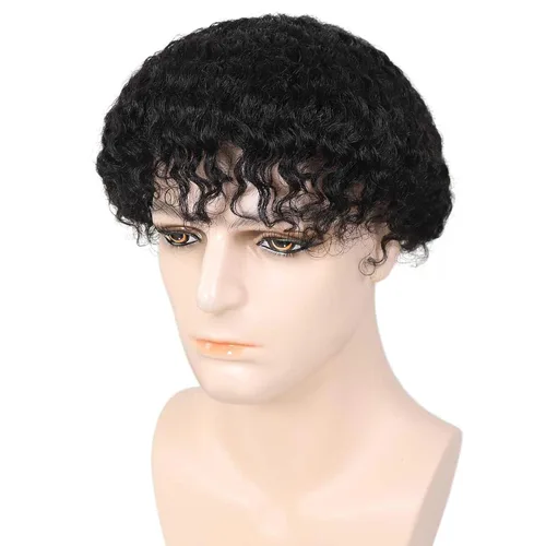 Vista 8 de HAPPY&CC Manejar cabello afro unidad negro hombres cabello humano toupee peluca francesa encaje pieza de pelo sistema de reemplazo para hombres #1