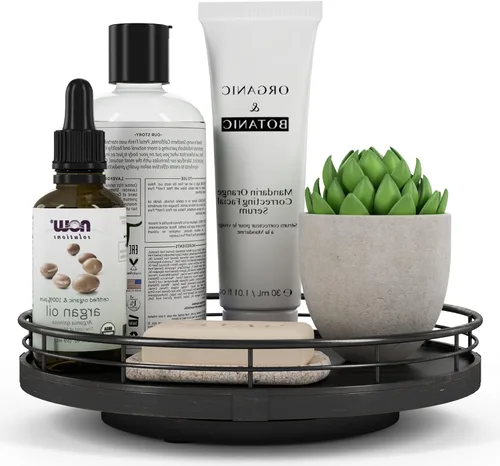 Vista 54 de Marble Lazy Susan - Tocadiscos para mesa, bandeja redonda de mármol de grano de madera antigua de 10 pulgadas para mesa de comedor, encimera de Negro
