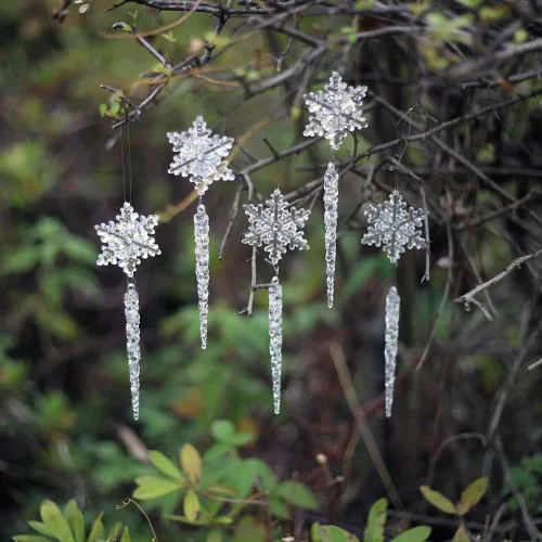 Vista 4 de ToBeIT 20 carámbanos acrílicos colgantes para árbol de Navidad y 10 copos de nieve acrílicos para árboles de Navidad, paquetes de regalo