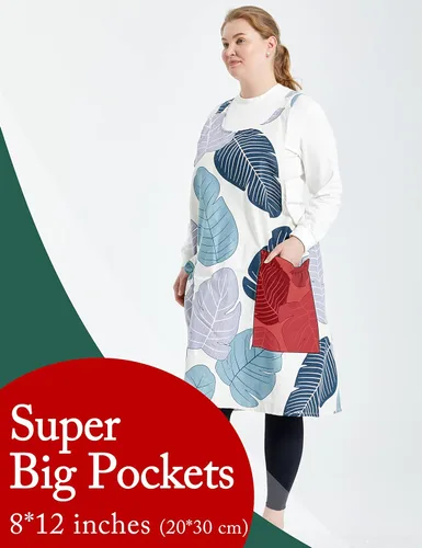 Vista 2 de Delantales grandes de talla grande para mujer con bolsillos de algodón y lino para hornear cocina