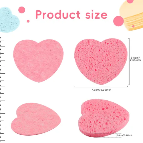 Vista 6 de 50 esponjas faciales comprimidas en forma de corazón, esponjas cosméticas 100% naturales para limpieza facial para limpieza facial diaria