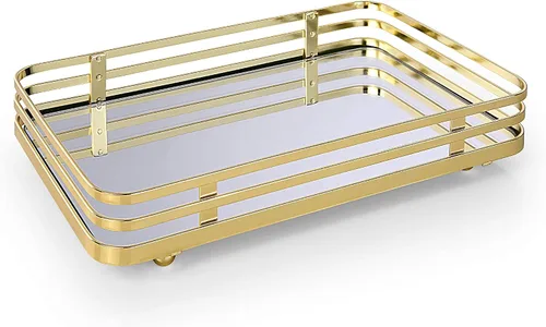 Vista 5 de SunnyPoint Bandeja decorativa clásica para espejo de maquillaje (oro pulido)