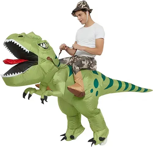Vista 2 de Disfraz inflable de dinosaurio para montar en T Rex Air Blow Up Ride Dragon, divertido disfraz de fiesta para niños y adultos