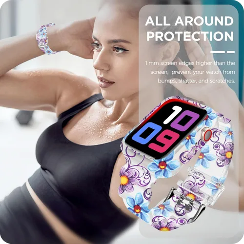 Vista 131 de DABAOZA - Correa transparente compatible con Apple Watch con estuche protector, correa deportiva de TPU con brillo para mujeres y hombres