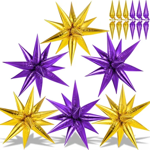 Vista 23 de 72 unidades de globos de estrella, grandes globos de cono de estrella metálicos de 26 pulgadas, globos de papel de aluminio de explosión colorida