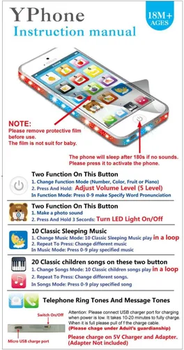 Vista 4 de Teléfono Juguete Jugar Móvil Teléfono Celular Música Aprendizaje para Niño Toddle