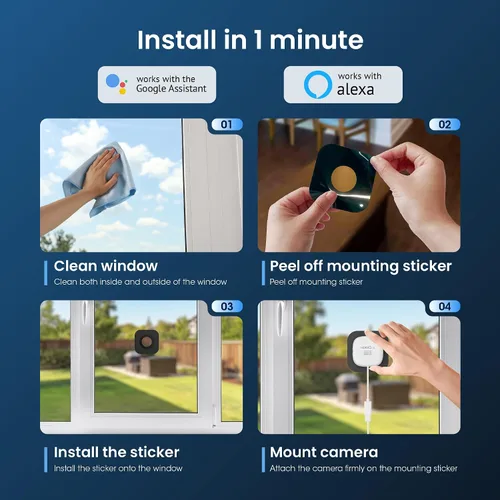 Vista 10 de Cámara de seguridad para ventana HOMIQ LIFE 3MP 2K, cámaras WiFi interiores 2.4GHz/5GHz con visión nocturna a color AI Colorvue, detección