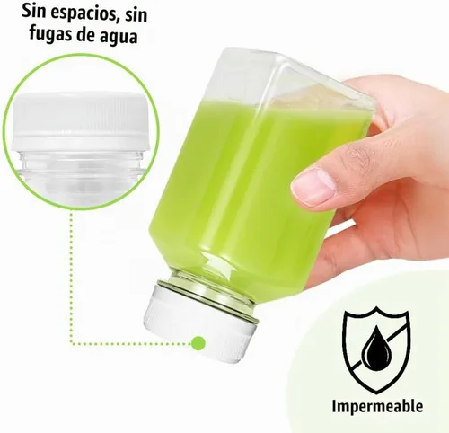 Vista 7 de Botellas de jugo de plástico, recipientes reutilizables para jugo con tapas blancas a prueba de manipulaciones, cepillo, embudo y etiquetas