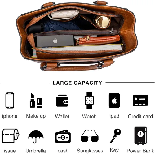 Vista 8 de Bolso de mano para mujer, bolso grande con asa superior, bolso de hombro con bolsas cruzadas pequeñas, carteras vintage occidentales en relieve