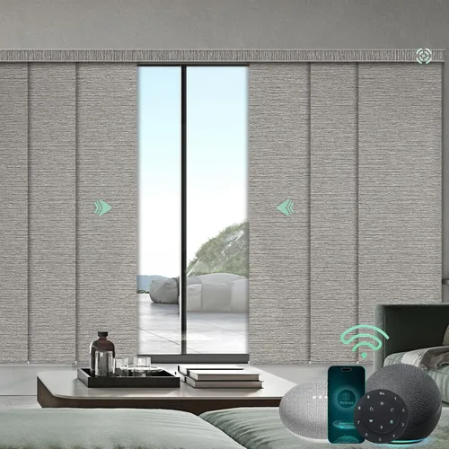 Vista 23 de Yoolax Persianas de puerta corredera inteligentes XL personalizadas, persianas motorizadas compatibles con Alexa, persianas de tela opacas Basalto